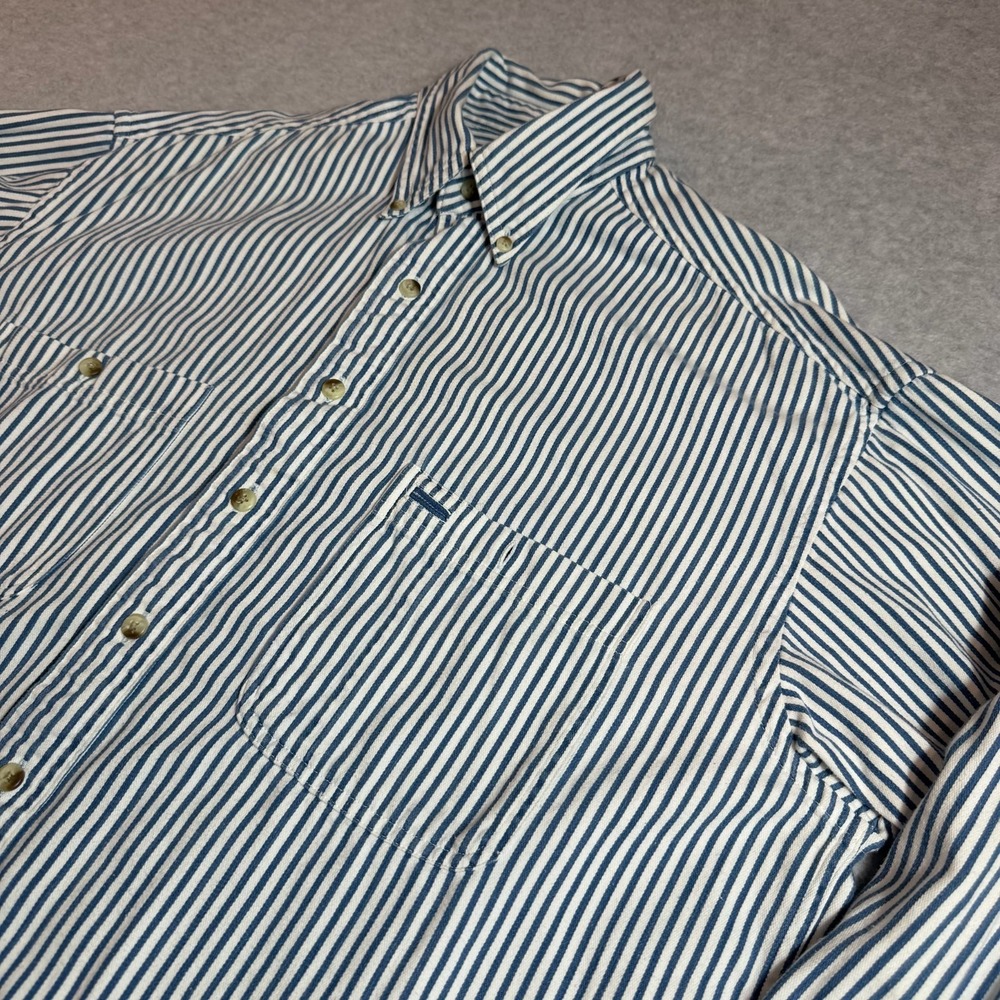 Gear For Sports Mens L Blue White Stripe Button Up Shirt Vintage Workwear Cotton